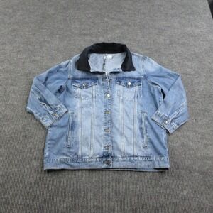 The Fine Print Jacket Womens 1X Blue Denim Pockets Button Mid-Length NWT